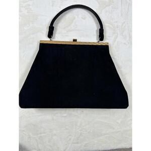 VTG 1950s Joseph Magnin Black Suede Gold Frame Top Handle Purse